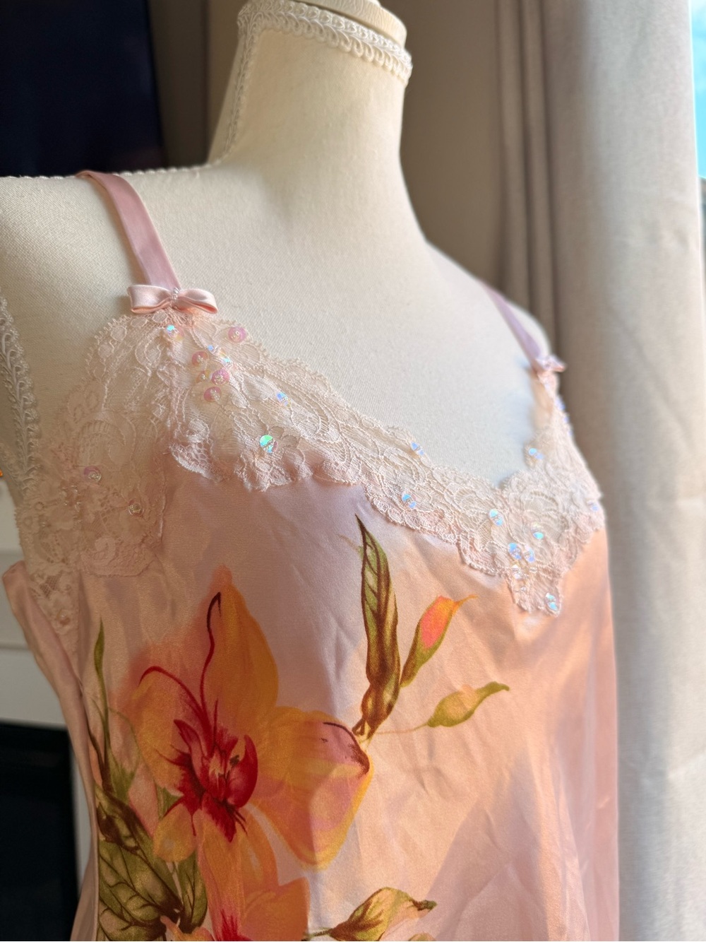 Valerie Stevens Pale Pink Floral Lace-Trim Slip